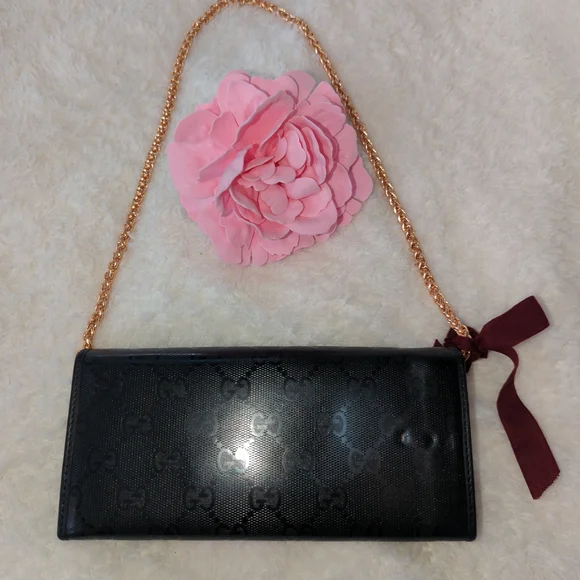 Gucci Authentic Impreme Black Monogram Wallet With Gold Chain And Dust Bag - Picture 4 of 12